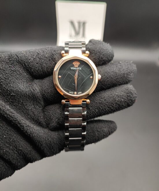 Versace Style Ladies Watch - Black Dial with Rose Gold Case