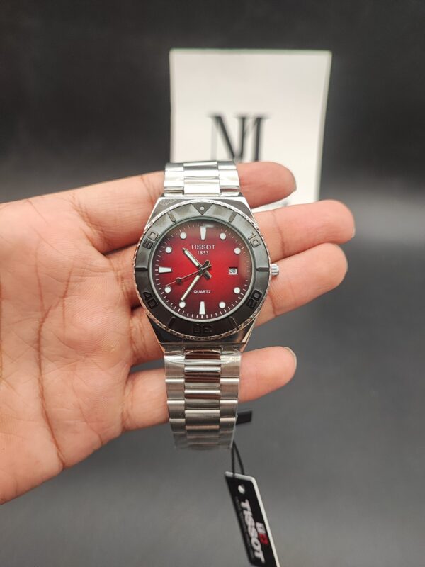 Tissot Quartz Red Sunburst Dial Stainless Steel Men's Watch